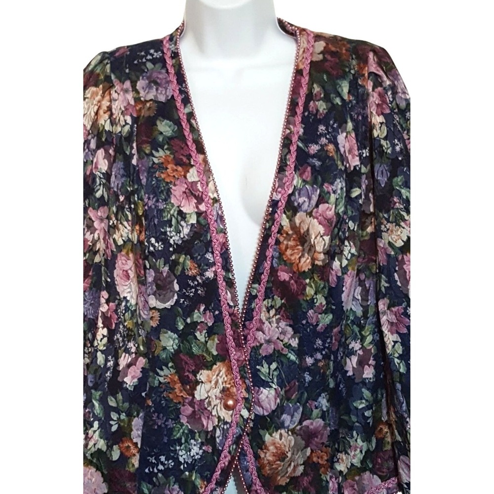 Nah Nah blazer womens vintage 80s blue pink floral beaded pink trim shoulder pad